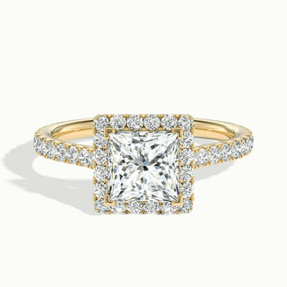 Bague de fiançailles avec diamants taille princesse halo pavé de moissanite de 1,50 ct