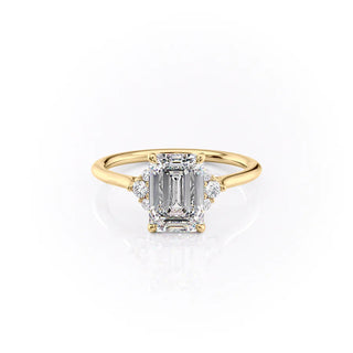 Anillo de compromiso con diamantes CVD en racimo con esmeralda F/VS1 de 1,50 CT-3,50 CT