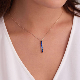 0.13CT Baguette Sapphire Diamond September Birthstone Necklace