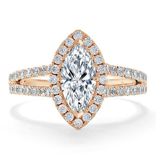 1.0 CT Marquise Shaped Moissanite Halo Engagement Ring