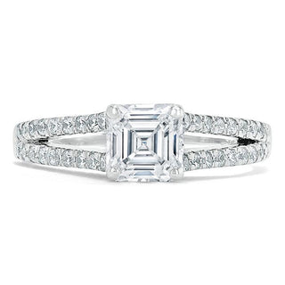 Bague de fiançailles en moissanite avec solitaire taille Asscher de 1,0 ct et monture à tige fendue