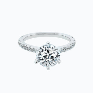 Bague de fiançailles avec solitaire en moissanite de forme ronde de 2,0 ct serti pavé