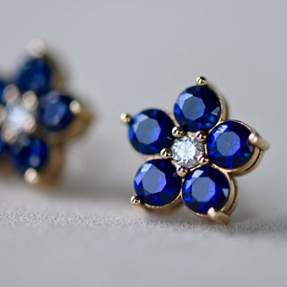 1.46CT Round Sapphire Diamond September Birthstone Studs