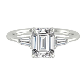 1.9 CT Emerald Cut Three Stone Moissanite Engagement Ring