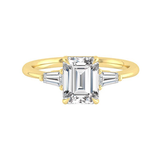 1.9 CT Emerald Cut Three Stone Moissanite Engagement Ring