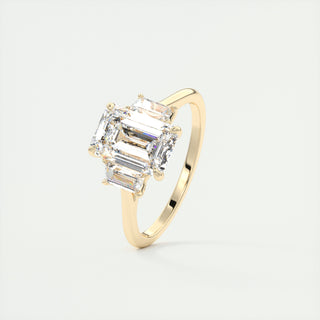 2.15CT 3 Stone Emerald Cut Moissanite Bezel Engagement Ring - ELITE CARAT