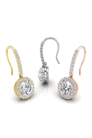 Boucles d'oreilles pendantes en moissanite et diamants taille ronde pour elle