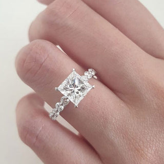 2.0CT Princess Cut Bubble Pave Moissanite Diamond Engagement Ring