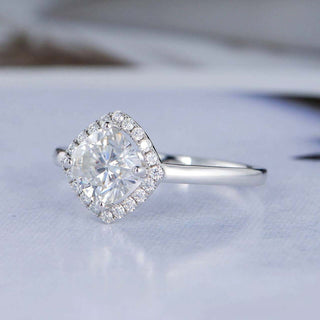 1.0CT Cushion Cut Halo Moissanite Diamond Engagement Ring - ELITE CARAT