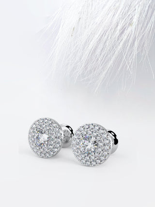 Boucles d'oreilles en diamant à coupe ronde et double halo de moissanite pour femmes 