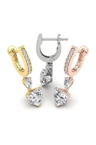 Boucles d'oreilles créoles en diamant taille cœur, poire et ronde pour femmes