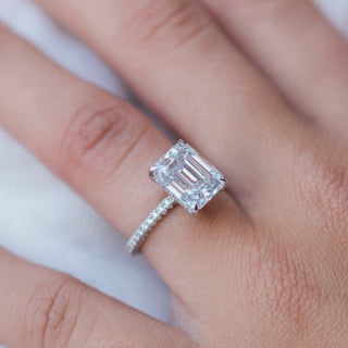 3.80CT Emerald Cut Hidden Halo Moissanite Engagement Ring - ELITE CARAT