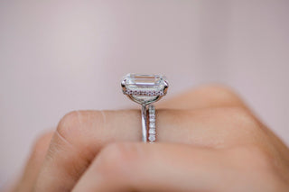 5.50CT Emerald Cut Hidden Halo Moissanite Diamond Solitaire Engagement Ring