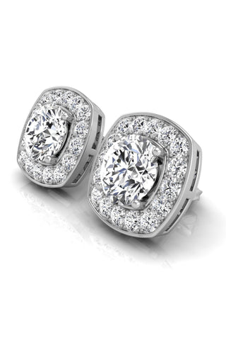 Boucles d'oreilles en moissanite avec halo de diamants taille ronde pour elle