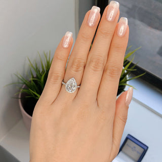 1.80ct Pear Cut Halo Moissanite Solitaire Engagement Ring - ELITE CARAT