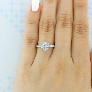 1.28ct Round Cut Halo Micro Prong Moissanite Engagement Ring