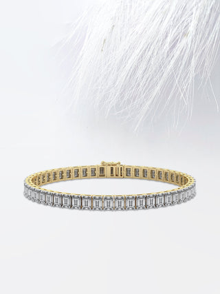 Bracelet tennis en or blanc 18 carats avec diamants taille émeraude et moissanite de 10 carats