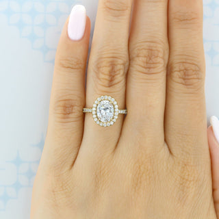 Bague de fiançailles avec halo de diamants en moissanite pavée ovale de 1,33 ct pour elle