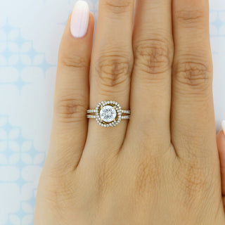 Anillo de compromiso con halo de moissanita de talla redonda de 1,28 ct 