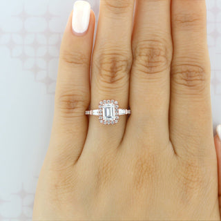 1.80ct Emerald Cut Gabriel Halo 4 Prong Moissanite Solitaire Engagement Ring - ELITE CARAT