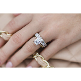 Bague de fiançailles avec solitaire en émeraude et moissanite de 1,0 à 3,0 ct