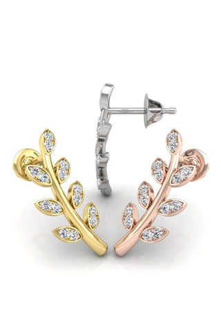 Boucles d'oreilles en forme de feuille avec diamant et moissanite pour femmes