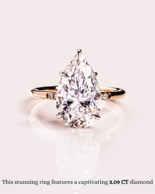 1.50- 3.09 CT Pear  CVD Diamond Hidden Halo Engagement Ring