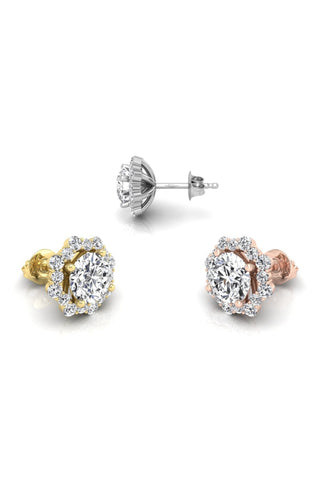 Boucles d'oreilles en forme de fleur ronde avec halo de diamants et moissanite pour femmes