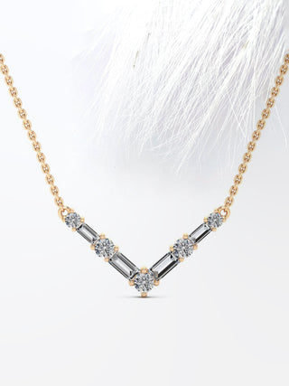 Collier en V avec diamants en moissanite à taille ronde et baguette pour femme