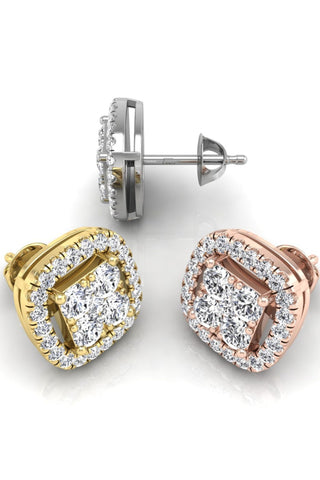 Round Cut Halo Moissanite Diamond Stud Earrings for Women