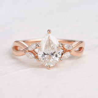 1.52 CT Pear Shaped Moissanite Cluster Engagement Ring