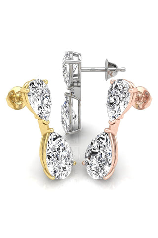 Boucles d'oreilles à deux pierres en diamant et moissanite taille poire pour elle