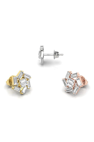 Boucles d'oreilles en grappe de diamants taille baguette et moissanite pour femmes