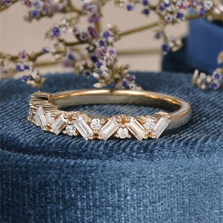 Baguette & Round Brilliant Cut Half Eternity Wedding Band