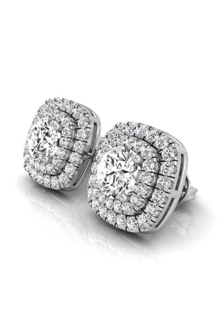 Boucles d'oreilles en diamant Moissanite à double halo à coupe ronde pour femmes