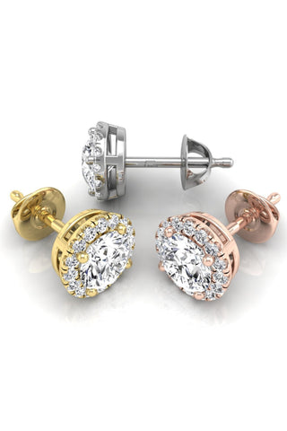 Boucles d'oreilles à tige en diamant halo de moissanite à taille ronde pour elle