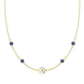 1.0CT Round Sapphire Diamond September Birthstone Latter Necklace