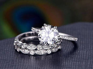 Ensemble de bagues de mariage en moissanite solitaire à taille ronde de 1,0 ct