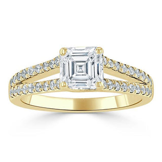 Bague de fiançailles en moissanite avec solitaire taille Asscher de 1,0 ct et monture à tige fendue