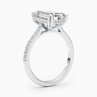 Bague de fiançailles avec halo caché de diamants cultivés en laboratoire G-VS et émeraude de 5,02 ct 