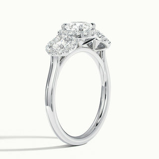 1.50CT Round Cut Diamond Three Stone Halo Moissanite Engagement Ring