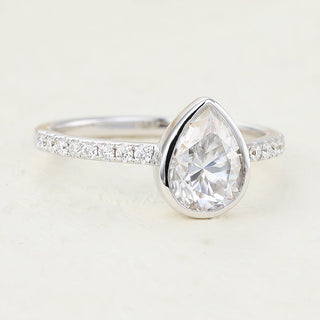 1.0 CT Pear Shaped Moissanite Pave Setting Engagement Ring