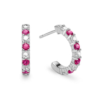 0.60CT Round Ruby Diamond July Birthstone Hoop Earrings