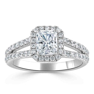 0.75 CT Radiant Shaped Moissanite Halo Split Shank Engagement Ring