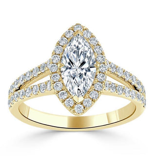 Bague de fiançailles halo en moissanite de forme marquise de 1,0 ct