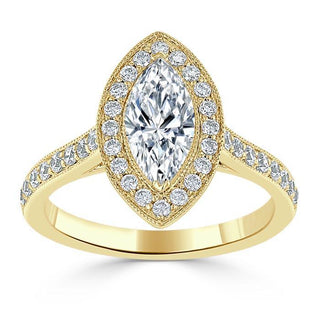 1.0 CT Marquise Cut Halo Moissanite Engagement Ring With Pave Setting