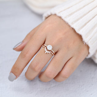 Ensemble de bagues de mariage en moissanite ronde milgrain de 1,0 ct