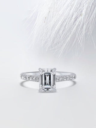 Emerald Cut Moissanite Diamond Pave Engagement Ring