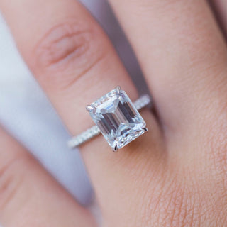 3.80CT Emerald Cut Hidden Halo Moissanite Engagement Ring - ELITE CARAT