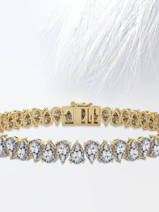 Bracelet tennis en or massif 14 carats avec diamants et moissanite taille poire